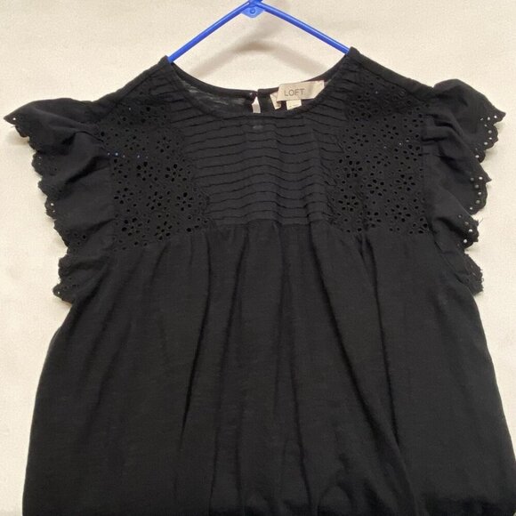 LOFT Short Sleeve Blouse Women's Medium Black Short Sleeve Crochet Lace Top GUC - Picture 9 of 9